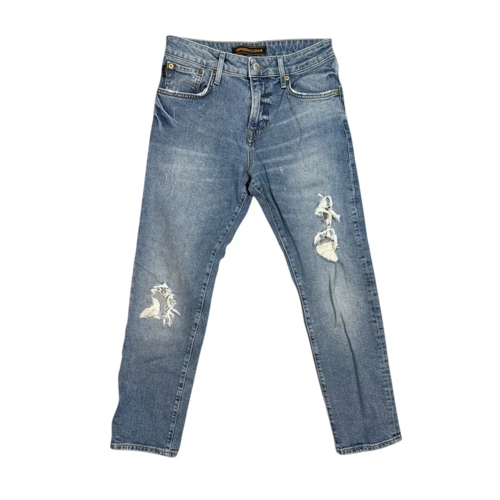 Superdry Men's Blue Straight Leg Mid-Rise Distressed Jeans Size 30 / 30